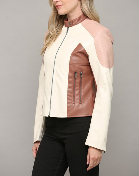 Myra Colour Block Faux Leather Jacket