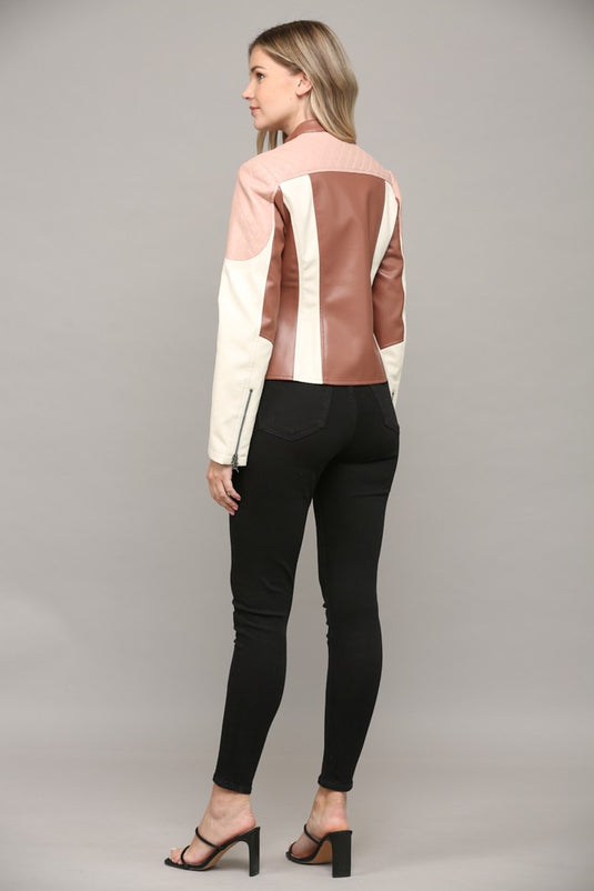 Myra Colour Block Faux Leather Jacket