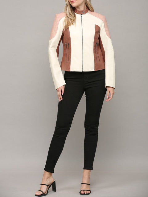 Myra Colour Block Faux Leather Jacket