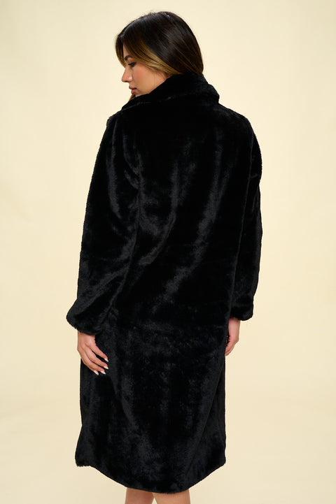 Paisley Long Faux Fur Button Up Coat