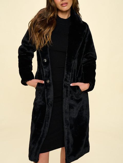 Paisley Long Faux Fur Button Up Coat
