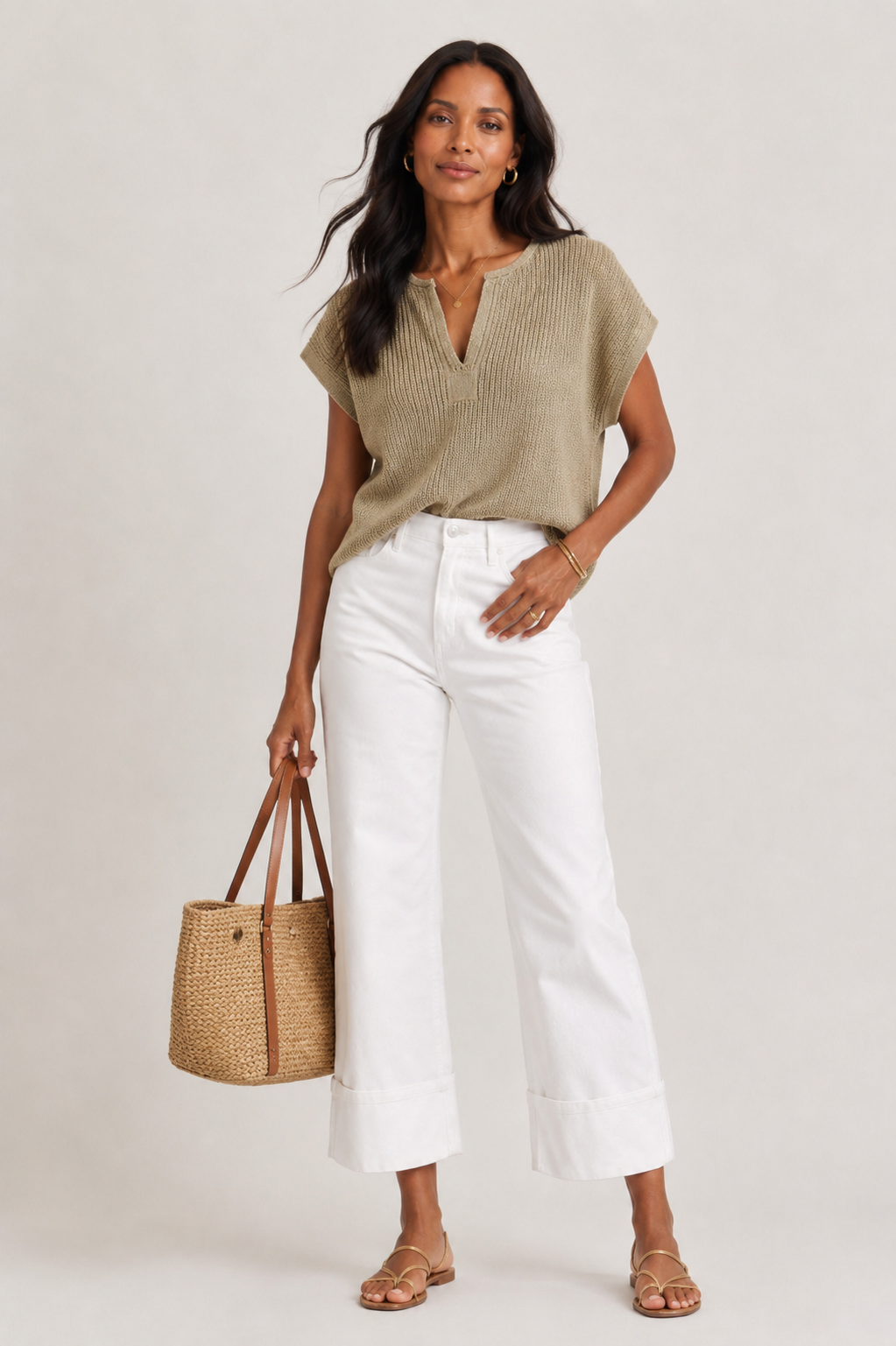 Alice Split Neck Sleeveless Knit Sweater