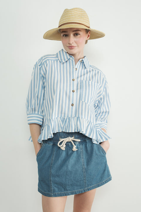 Madeline Stripe Ruffle Hem Shirt