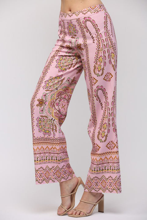 Raquel Border Print Linen Blend High Waist Trousers