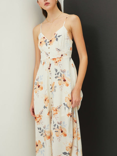Priti Maxi Length Tank Dress with Button Details Down Front & Slit At The Hemline