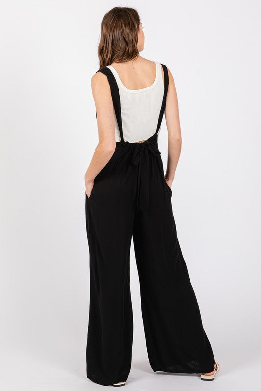 Renee Washed Rayon Crosshatch Suspender Style Jumpsuit