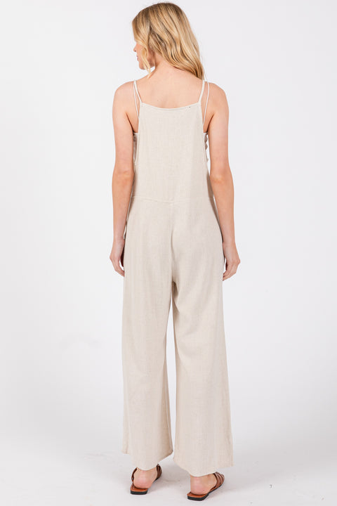 Aysha Spaghetti Strap Wide Leg Jumpsuit with Side Pockets
