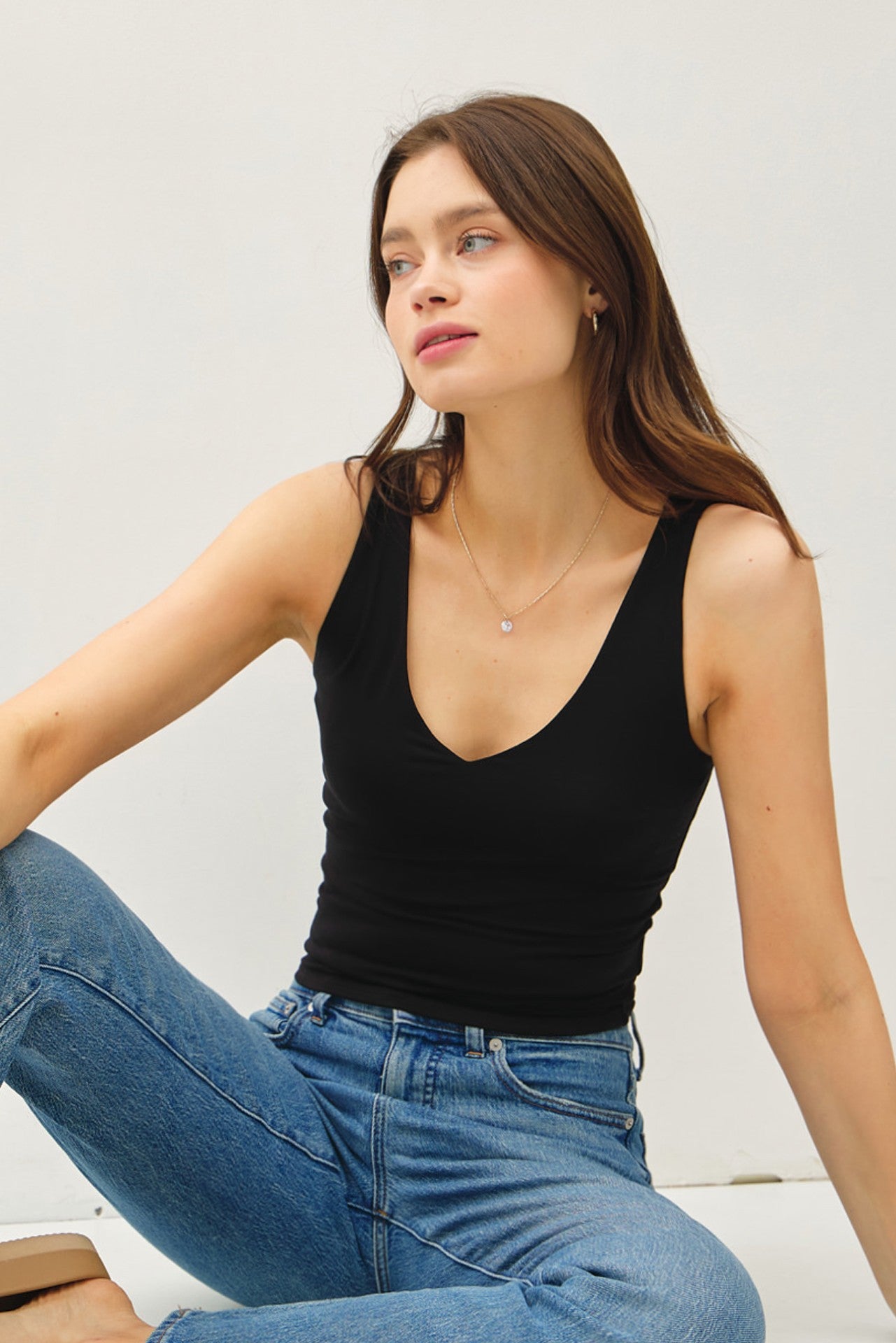 Sorin Soft & Stretchy Full Length Jersey V Neck Tank