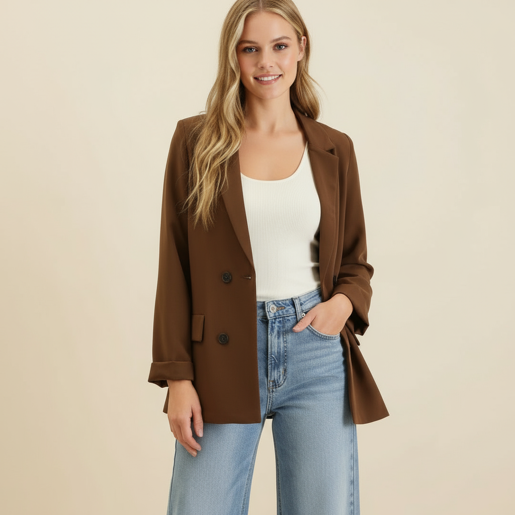 Judith Solid Folded Sleeve Blazer