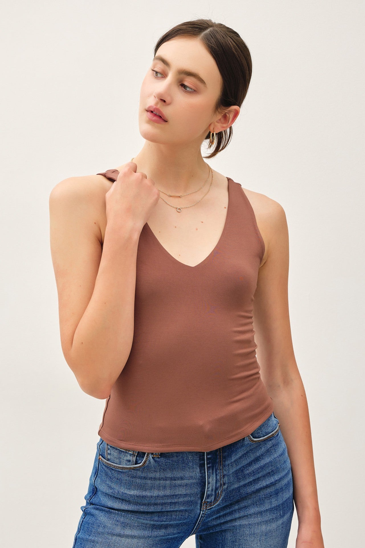 Sorin Soft & Stretchy Full Length Jersey V Neck Tank
