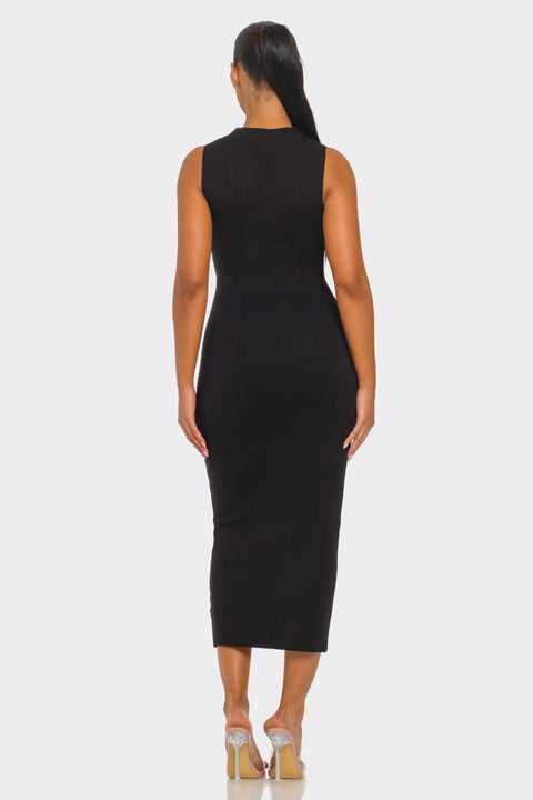 Maven Sleeveless Mock Neck Knit Midi Dress