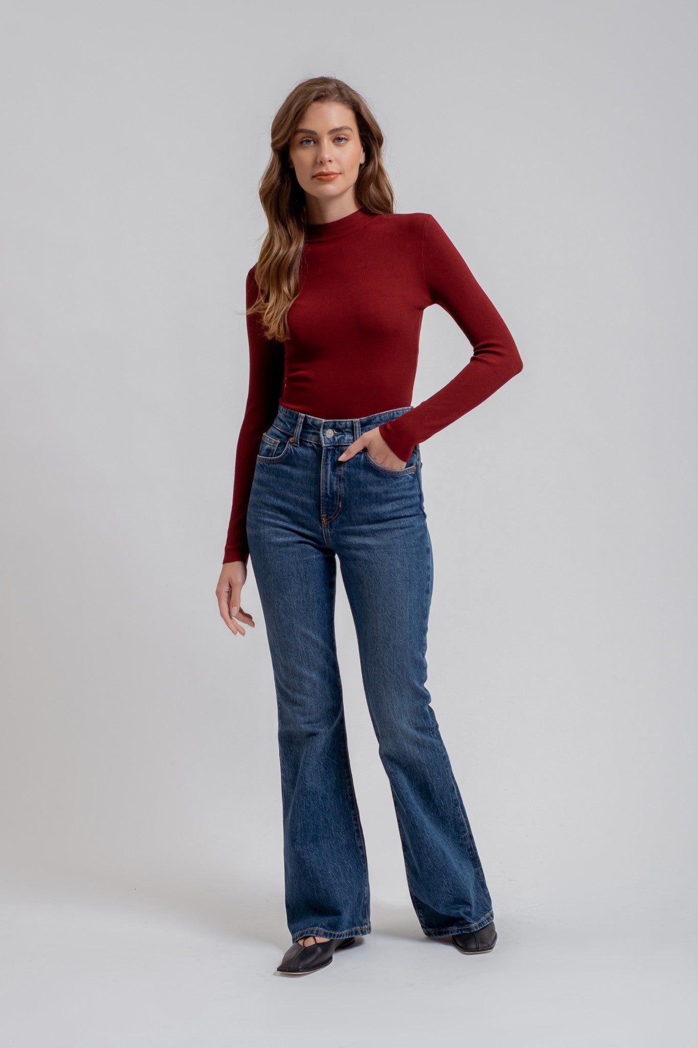 Shaih Mock Neck Long Sleeve Sweater Knit Top