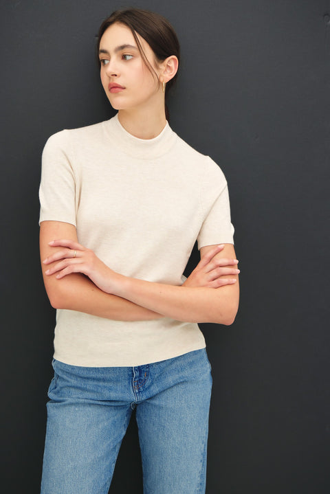 Shay Short Sleeve Knit Sweater Top With Mock Neck