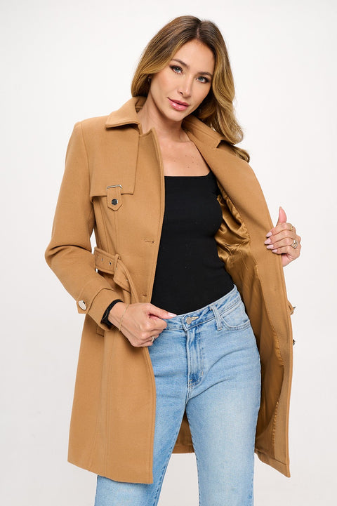 Adel Belted Mid Length Single Breasted Vegan Wool Coat