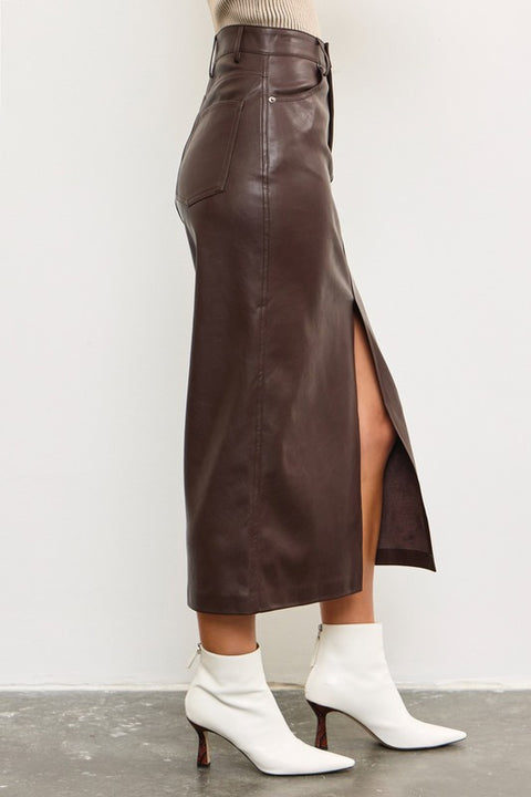 Antonia Vegan Front Slit Midi Skirt