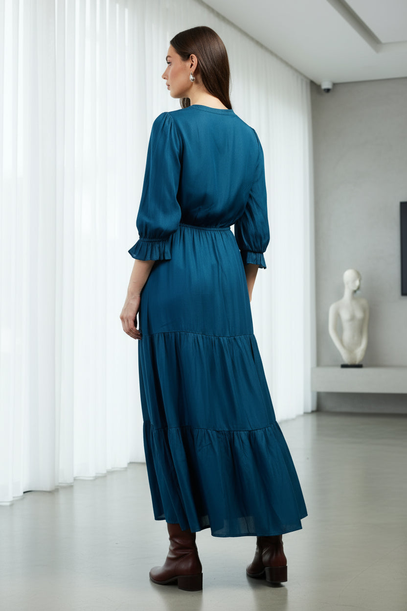 Leni Split Neck Ruffle Maxi Dress