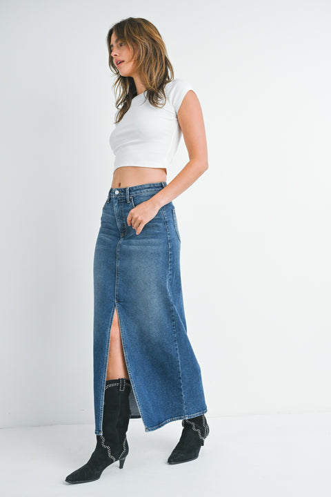 Keziah Stretch Classic Denim Midi Skirt