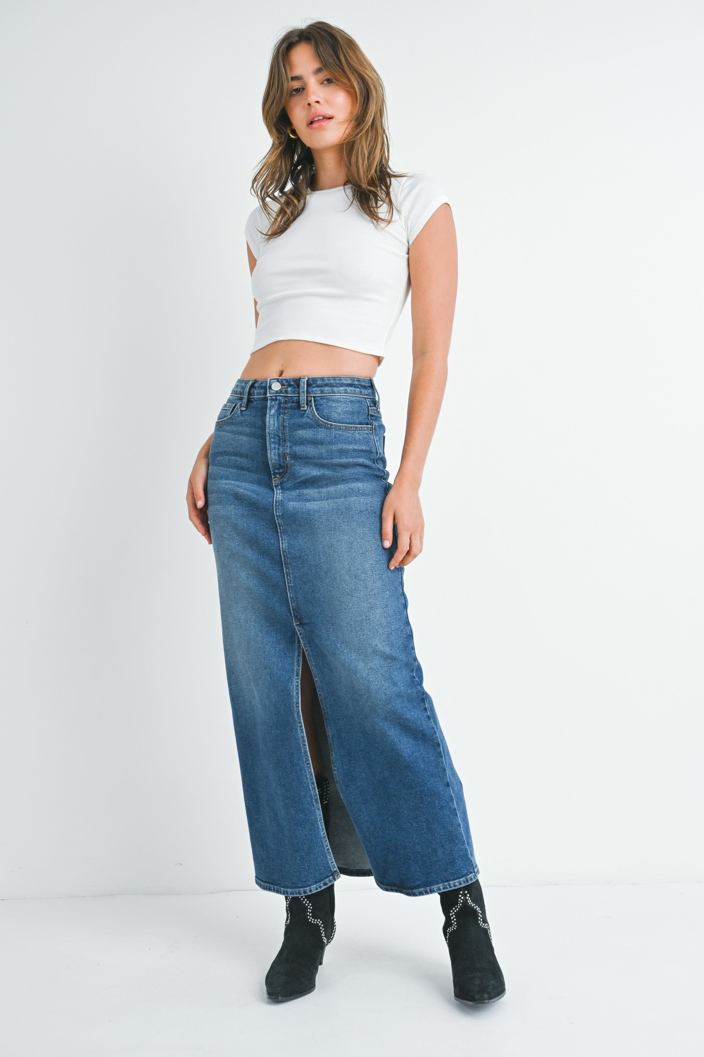Keziah Stretch Classic Denim Midi Skirt