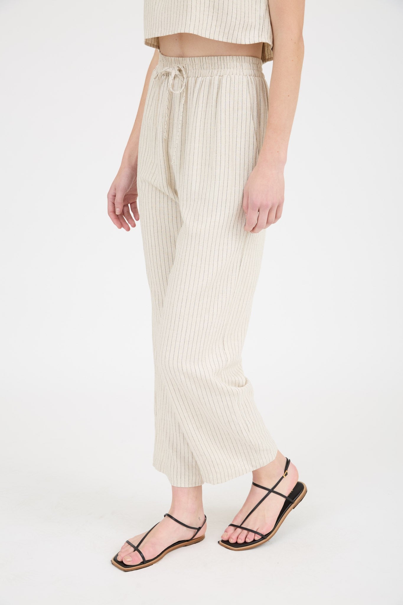 Ria Pinstripe Drawstring Straight Leg Linen Pants