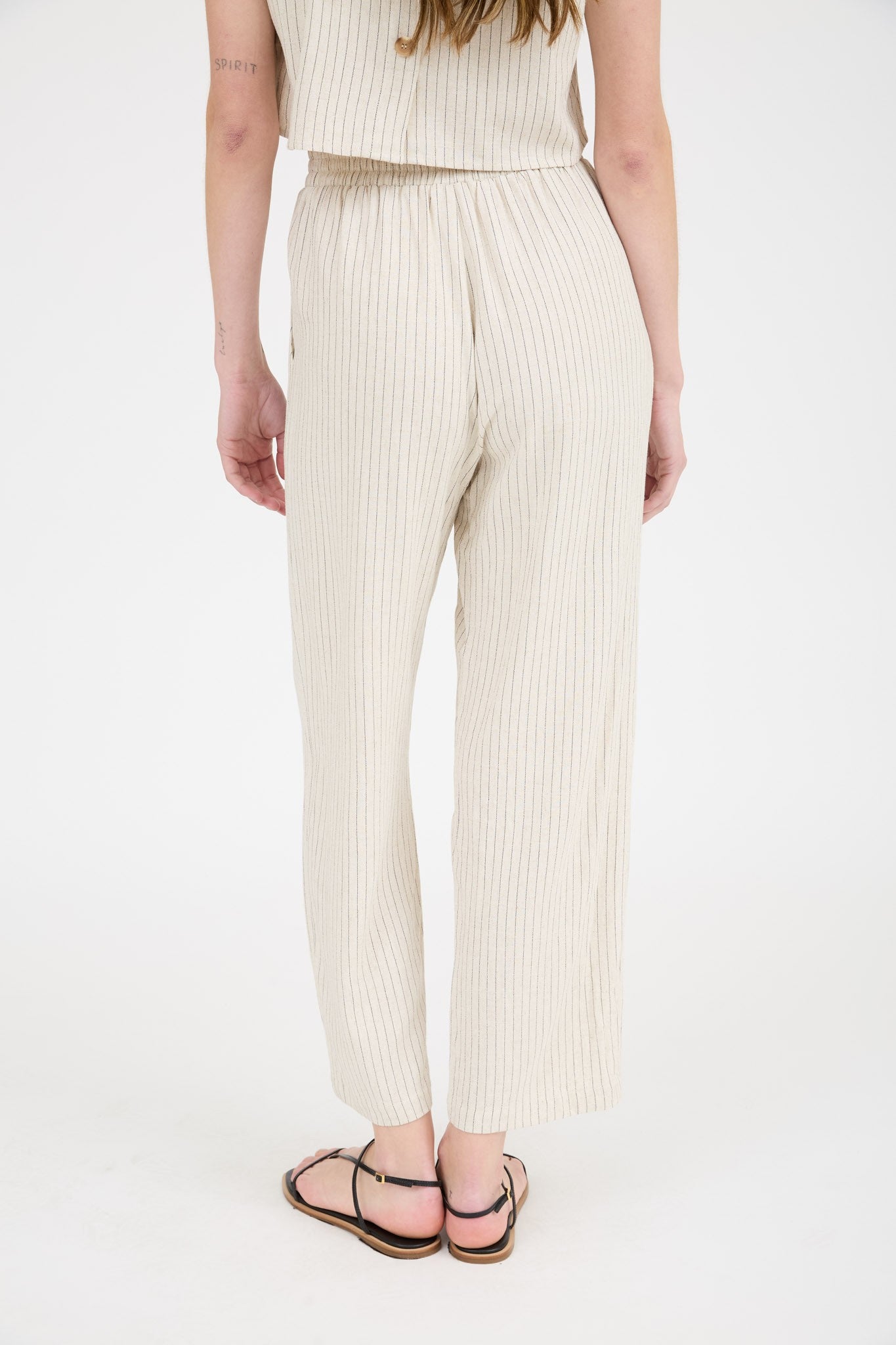 Ria Pinstripe Drawstring Straight Leg Linen Pants