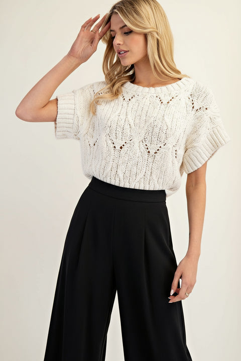 Dayha Cable Knit Short Sleeve Sweater