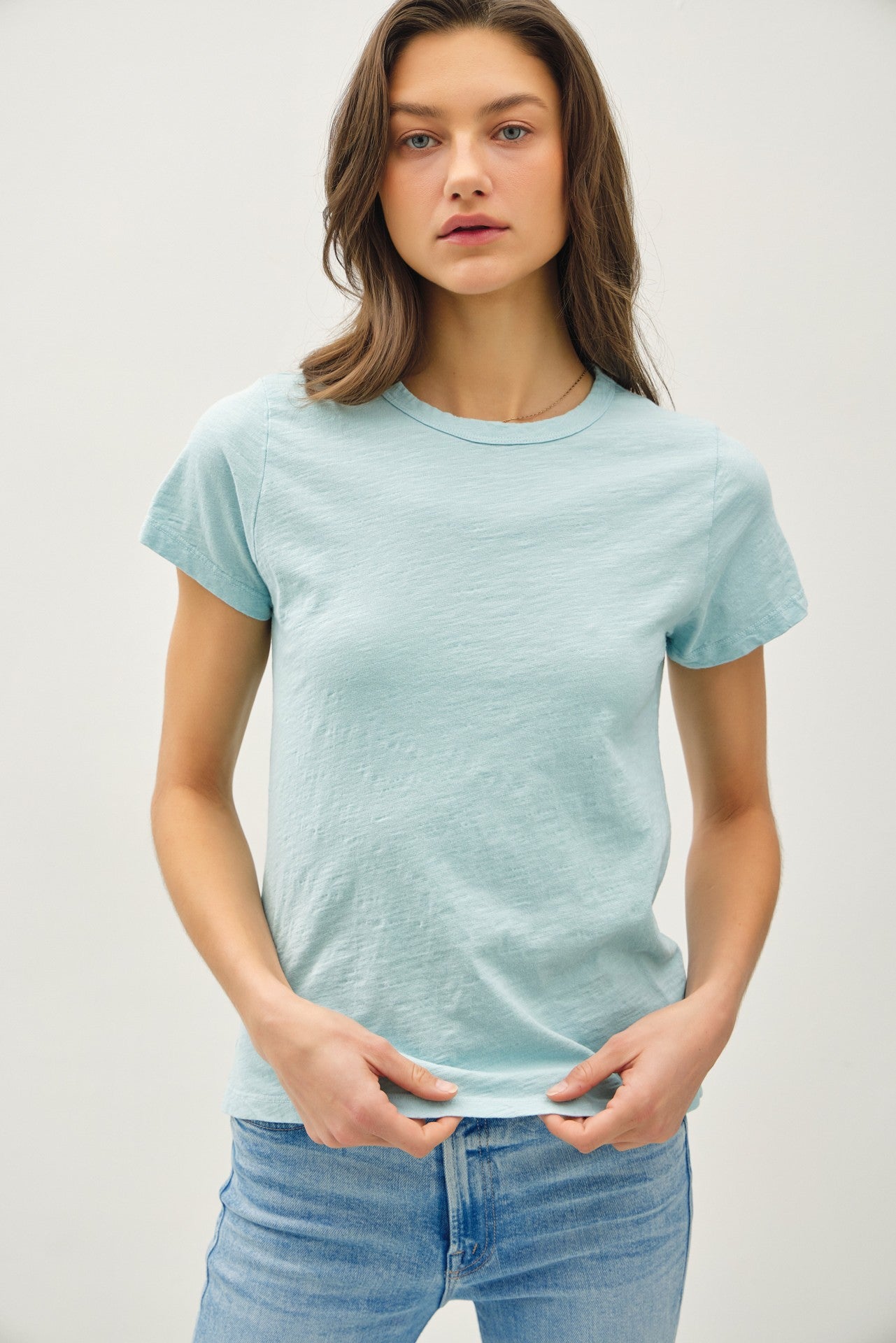Dashell Garment Dyed Short Sleeve and Round Neckline Cotton Slub Top