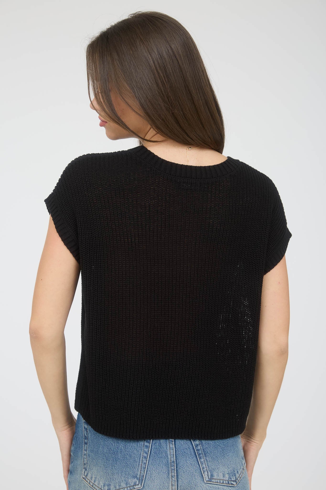 Riley Crew Neck Short Sleeve Crochet Knit Pullover