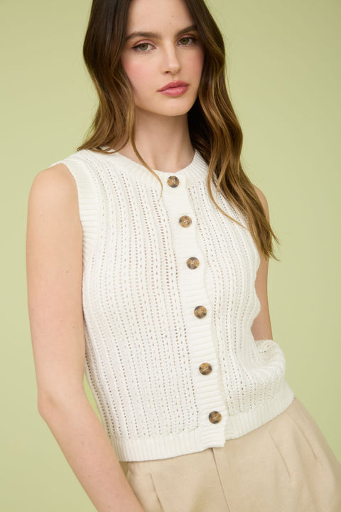 Reese Crew Neck Button Down Sleeveless Knit Vest