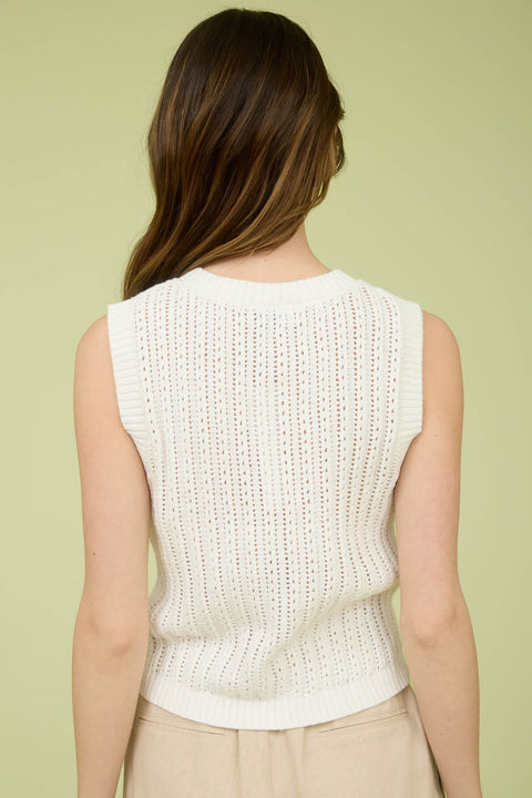 Reese Crew Neck Button Down Sleeveless Knit Vest