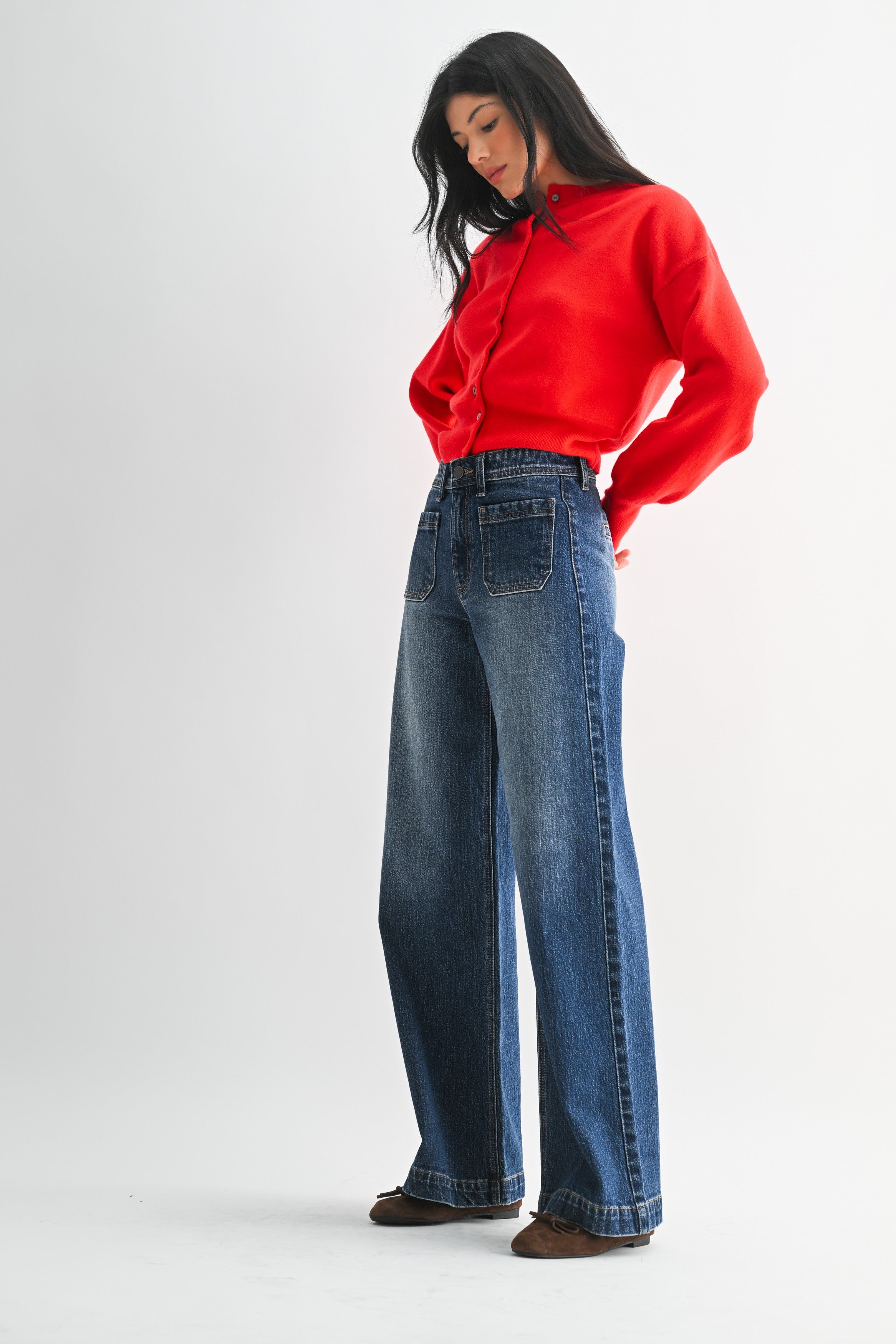 Magee Micro Patch Pocket Wide Leg Jeans