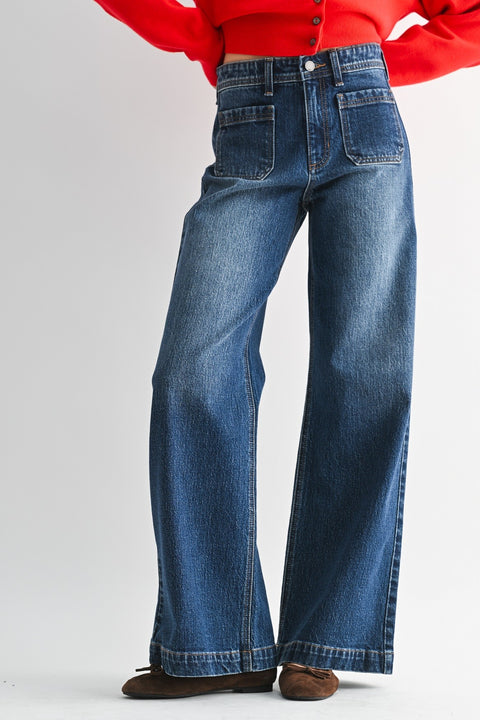 Magee Micro Patch Pocket Wide Leg Jeans