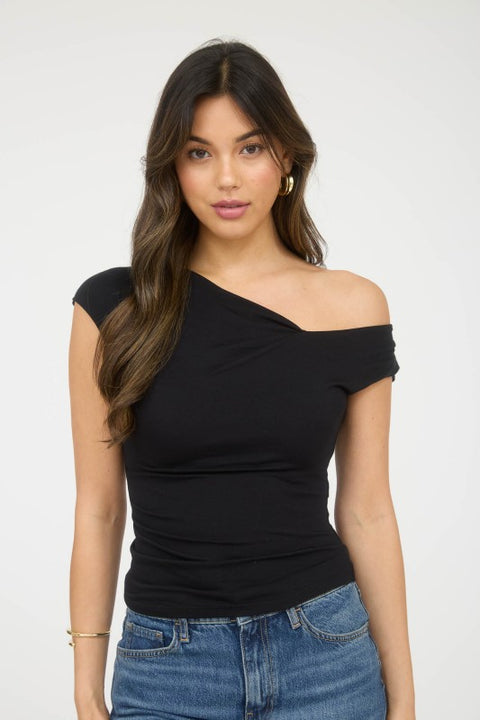 Flynn Asymmetrical Wrap Neckline Knit Top