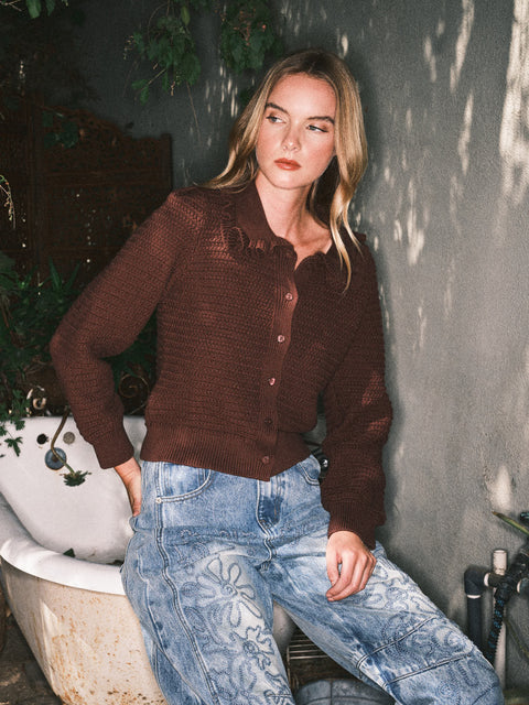 Shyla Ruffle Collar Knit Cardigan