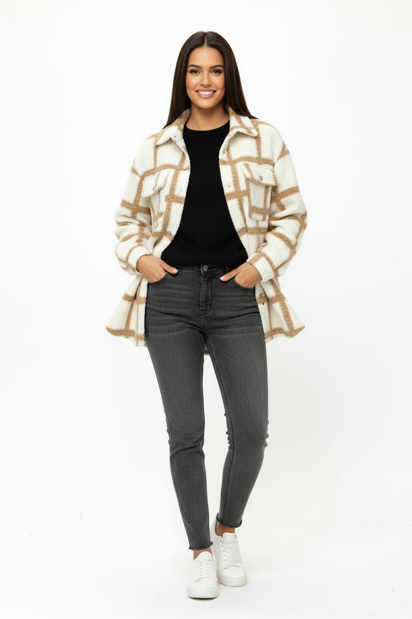 Riva Manhattan Grid Oversized  Vegan Wool Coat