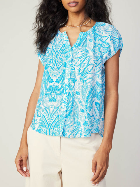 Amaya Short Sleeve V-Neck Button Down Blouse