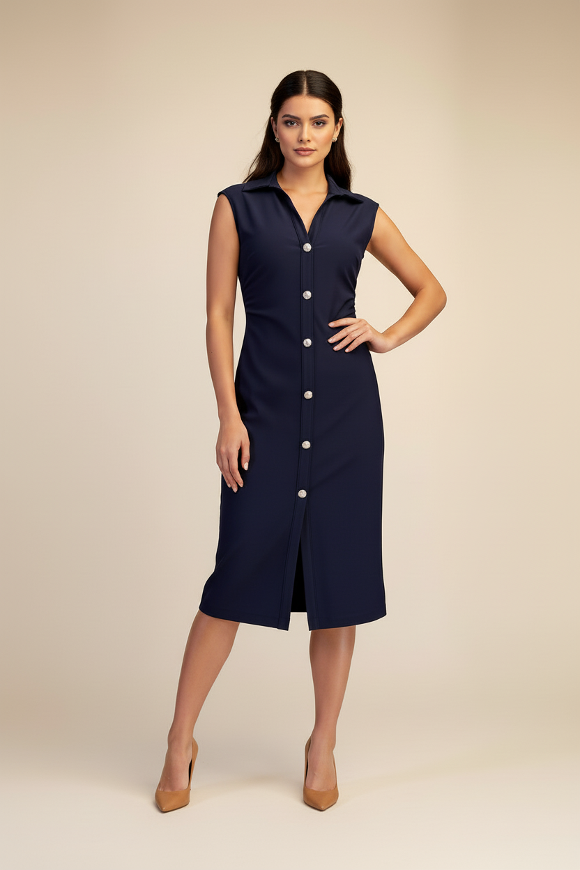 Emma V-Neck Midi Shirt Dress