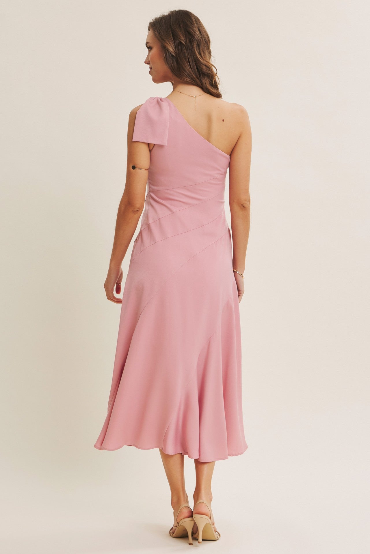 Tia One Shoulder Bow Detail Midi Dress