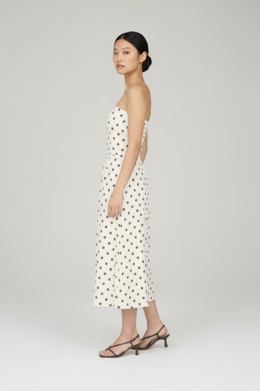 Jenny Polka Dot Strapless Midi Dress