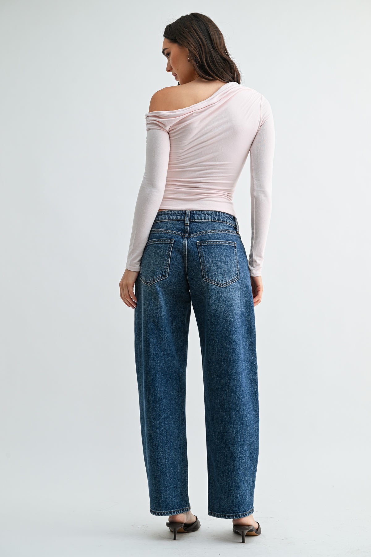 Solara Dark Wash High-Rise Barrel Leg Jeans
