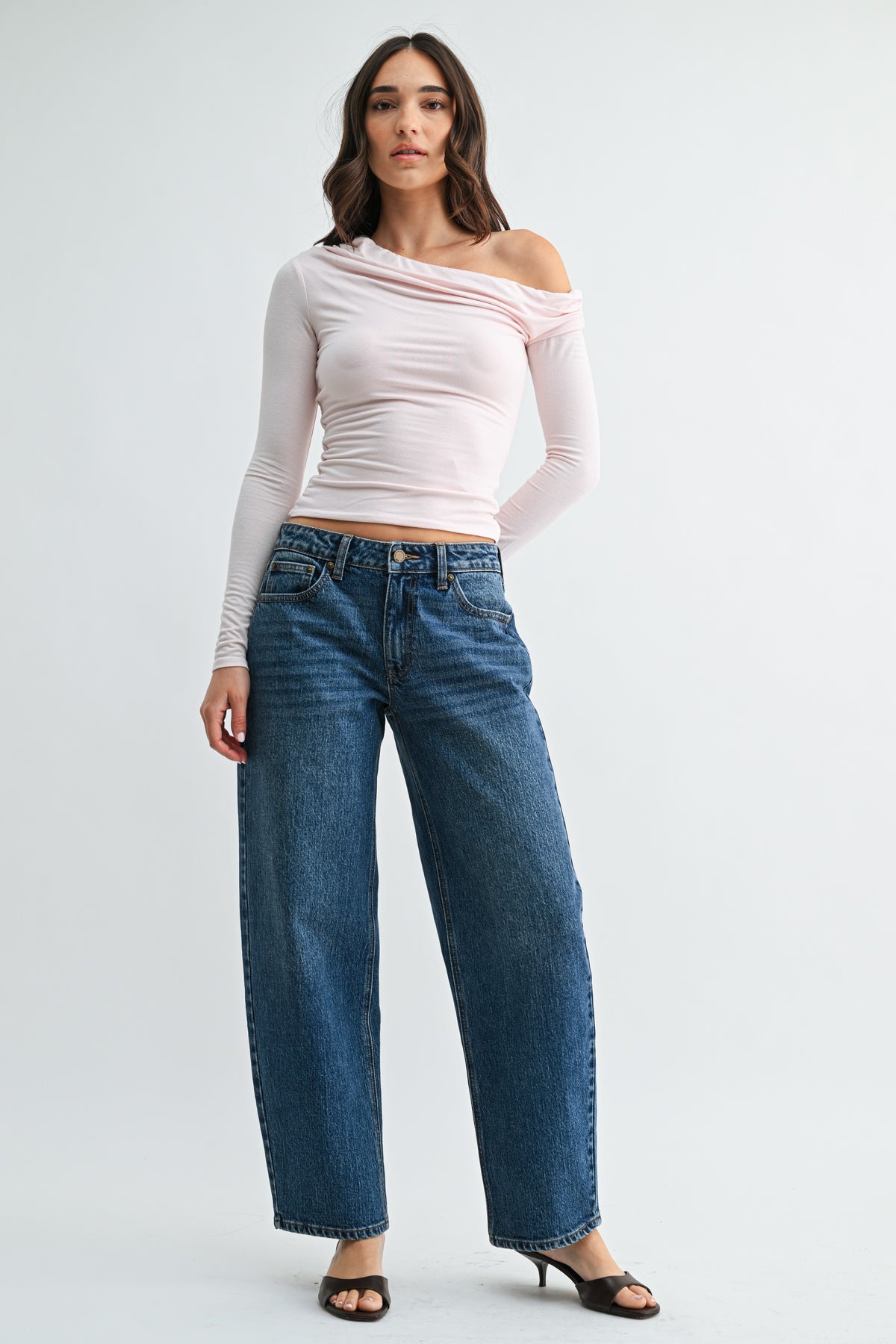 Solara Dark Wash High-Rise Barrel Leg Jeans