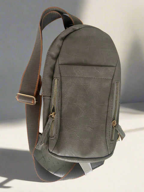 Lucinda Vegan Leather multi zipper Sling Crossbody Bag -