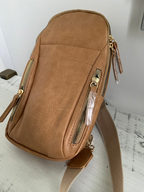 Lucinda Vegan Leather multi zipper Sling Crossbody Bag -