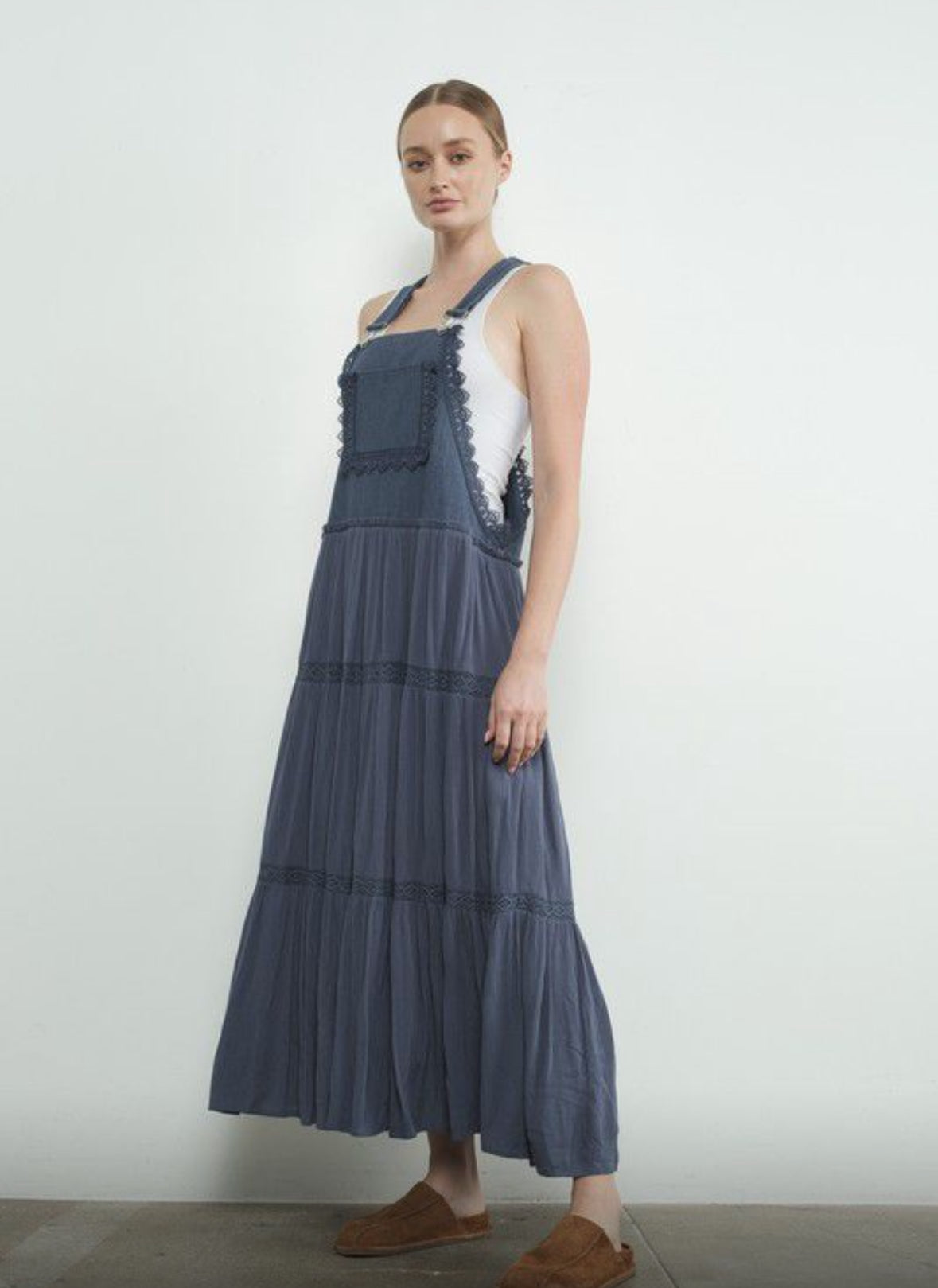 Laurie Mix Media Overall Dress with Lace