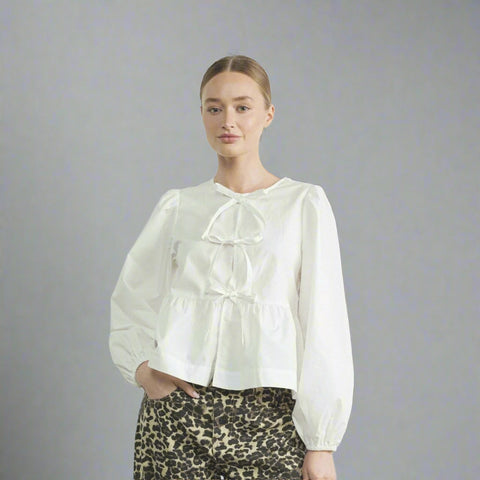 Joanna Long Sleeve Poplin Bow Tie Blouse