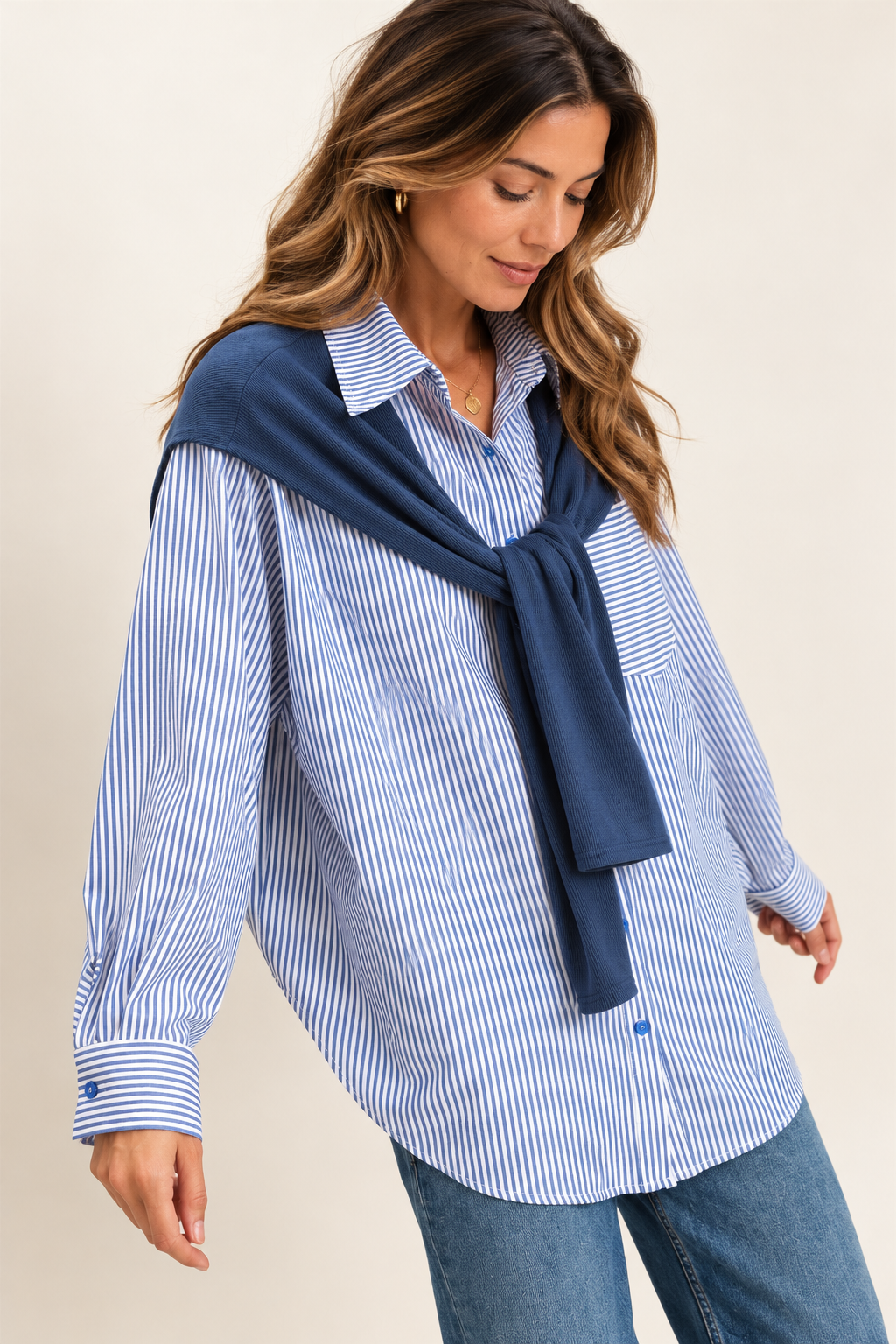 Levy striped Button-up Shirt With Faux Tie