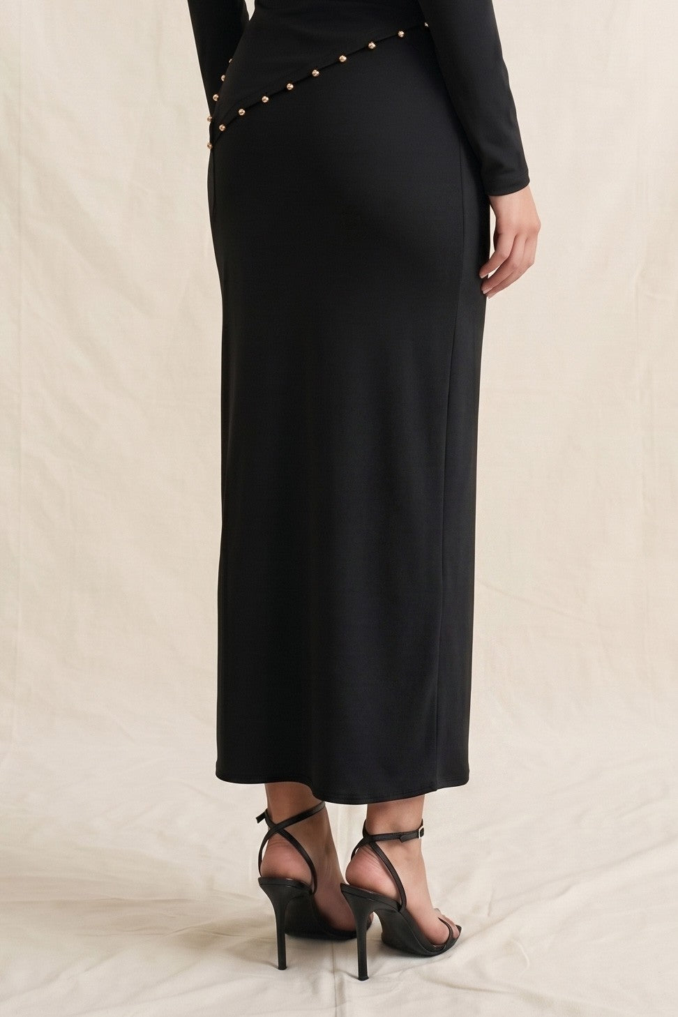 Vittoria Pencil Skirt and Long Sleeve Top Set with Studded Detail