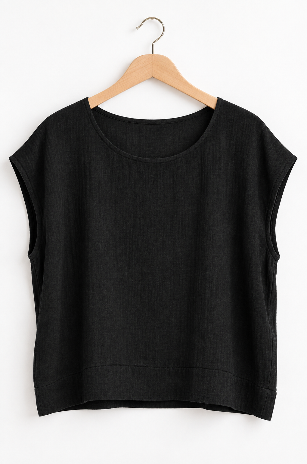 Cindy Woven Boxy Top With Extended Sleeve And Round Neck