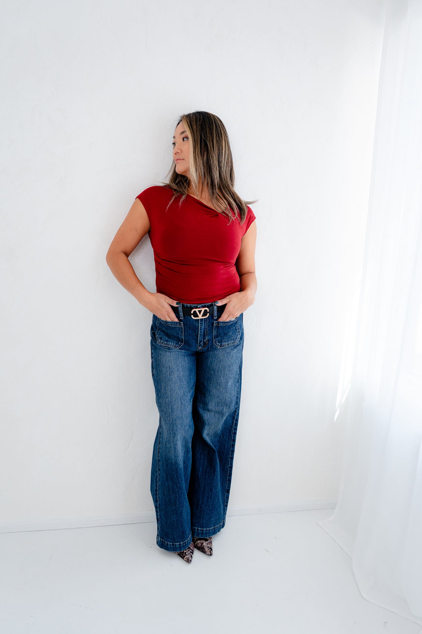 Flynn Asymmetrical Wrap Neckline Knit Top