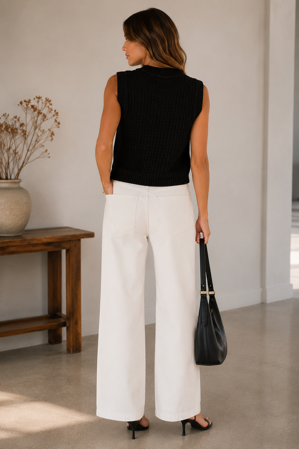 Devin Gold Button Sleeveless Pocket Detail Knit Vest Cardigan