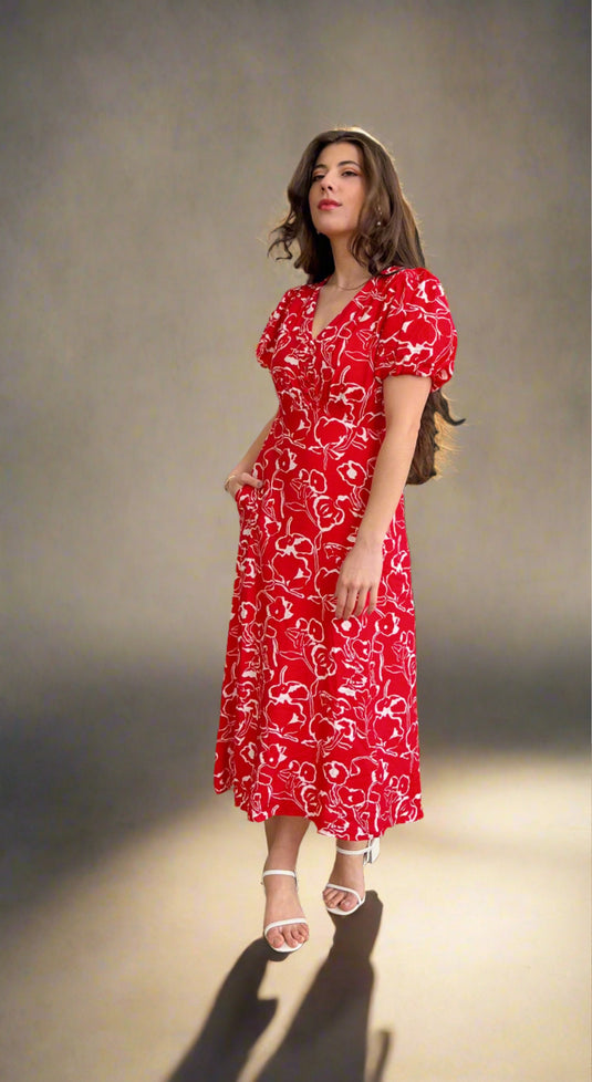 Ravina Shoulder Shirring Printed Dress
